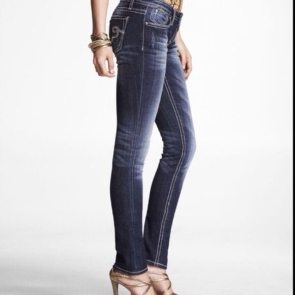 Express Vintage ReRock Dark Faded Wash Low Rise Skinny Jean Size 6 - Picture 7 of 8